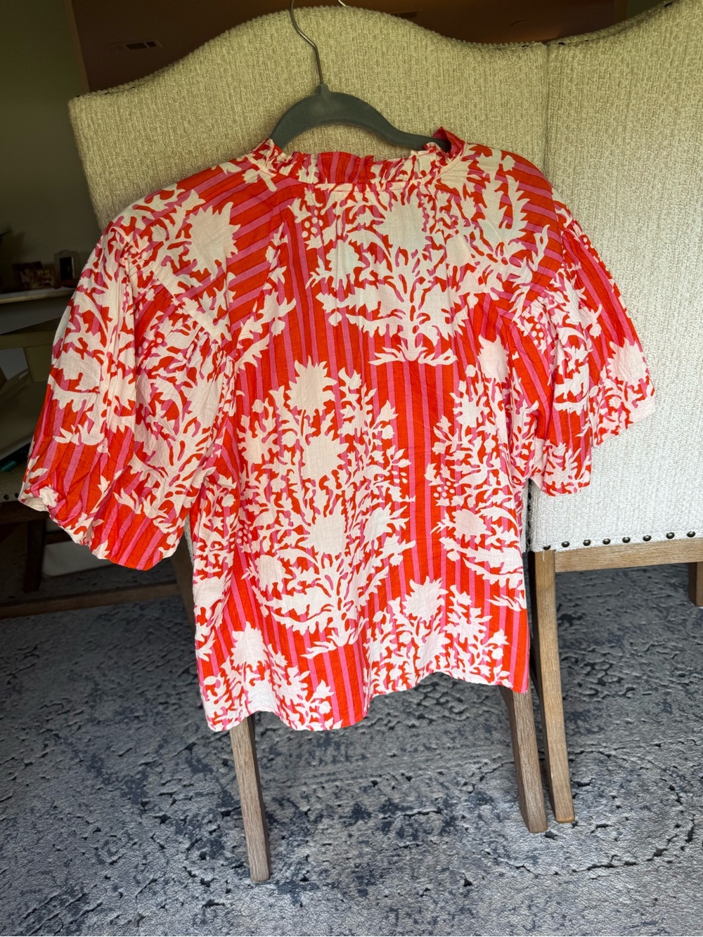 THML Coral-Red & White Floral Stripe Button-Front Top - Picture 2 of 7